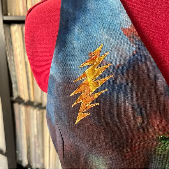 Fitted sleeveless 🌈 ice dyed linen grateful silk Jerry Garcia tie bolt 💀⚡️vest - Picture 6 of 9